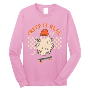 Creep It Real Skateboarding Ghost Retro Halloween Costume Long Sleeve Shirt