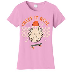 Creep It Real Skateboarding Ghost Retro Halloween Costume Women's T-Shirt