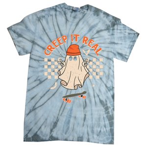 Creep It Real Skateboarding Ghost Retro Halloween Costume Tie-Dye T-Shirt