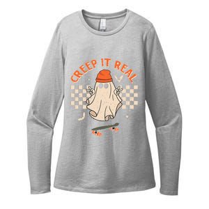 Creep It Real Skateboarding Ghost Retro Halloween Costume Womens CVC Long Sleeve Shirt