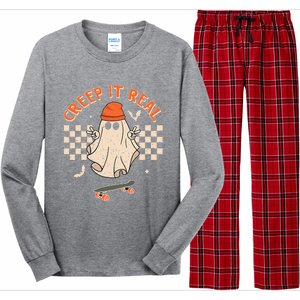 Creep It Real Skateboarding Ghost Retro Halloween Costume Long Sleeve Pajama Set