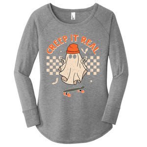 Creep It Real Skateboarding Ghost Retro Halloween Costume Women's Perfect Tri Tunic Long Sleeve Shirt