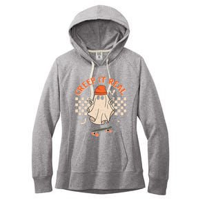 Creep It Real Skateboarding Ghost Retro Halloween Costume Women's Fleece Hoodie