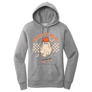 Creep It Real Skateboarding Ghost Retro Halloween Costume Women's Pullover Hoodie