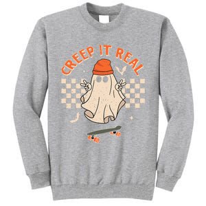 Creep It Real Skateboarding Ghost Retro Halloween Costume Tall Sweatshirt