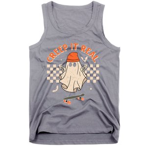 Creep It Real Skateboarding Ghost Retro Halloween Costume Tank Top