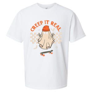 Creep It Real Skateboarding Ghost Retro Halloween Costume Sueded Cloud Jersey T-Shirt