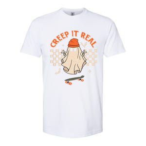 Creep It Real Skateboarding Ghost Retro Halloween Costume Softstyle CVC T-Shirt