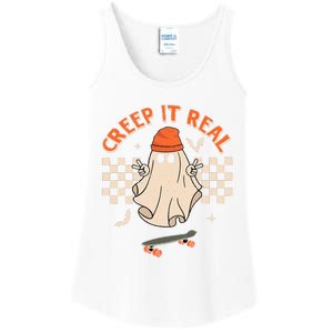 Creep It Real Skateboarding Ghost Retro Halloween Costume Ladies Essential Tank