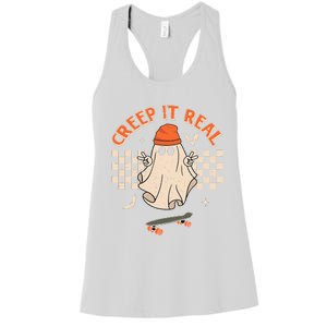 Creep It Real Skateboarding Ghost Retro Halloween Costume Women's Racerback Tank