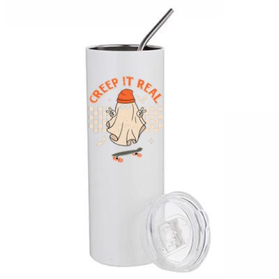 Creep It Real Skateboarding Ghost Retro Halloween Costume Stainless Steel Tumbler