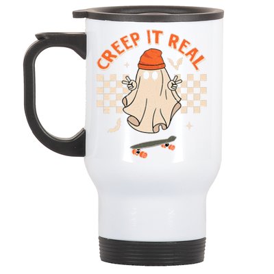 Creep It Real Skateboarding Ghost Retro Halloween Costume Stainless Steel Travel Mug