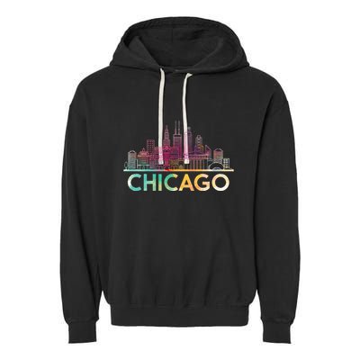 Chicago Illinois Skyline City Souvenir Garment-Dyed Fleece Hoodie