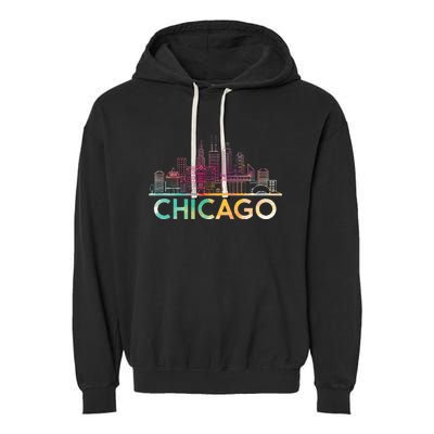 Chicago Illinois Skyline City Souvenir Garment-Dyed Fleece Hoodie