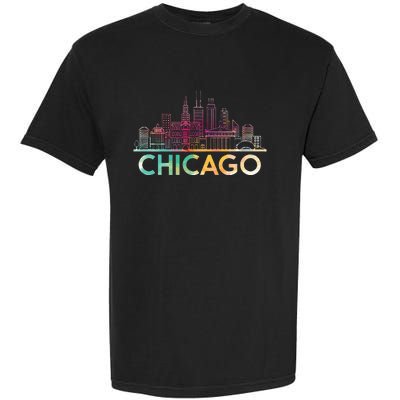 Chicago Illinois Skyline City Souvenir Garment-Dyed Heavyweight T-Shirt