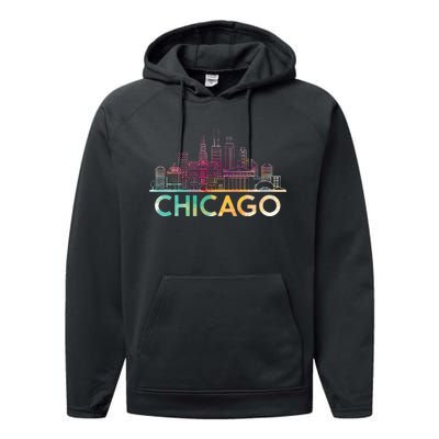 Chicago Illinois Skyline City Souvenir Performance Fleece Hoodie