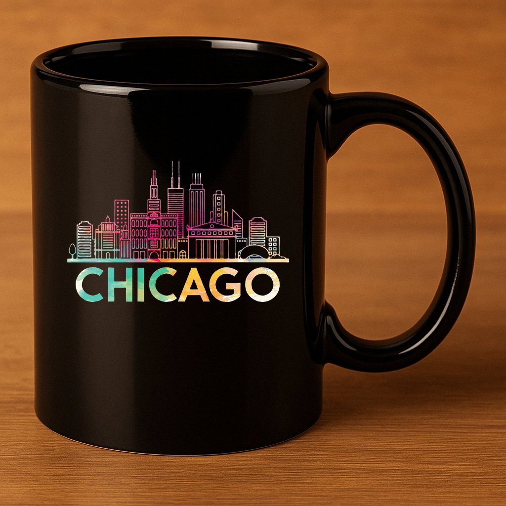 Chicago Illinois Skyline City Souvenir 11oz C Handle Ceramic Mug