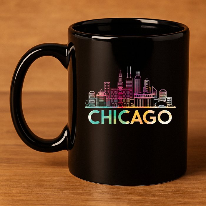 Chicago Illinois Skyline City Souvenir 11oz C Handle Ceramic Mug