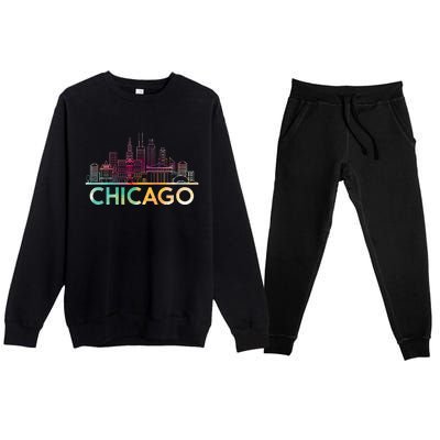 Chicago Illinois Skyline City Souvenir Premium Crewneck Sweatsuit Set