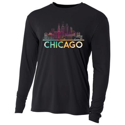 Chicago Illinois Skyline City Souvenir Cooling Performance Long Sleeve Crew