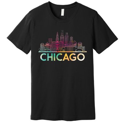 Chicago Illinois Skyline City Souvenir Premium T-Shirt