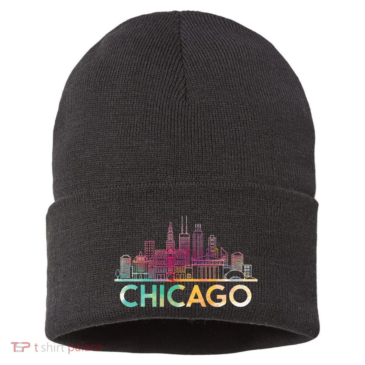 Chicago Illinois Skyline City Souvenir Sustainable Knit Beanie