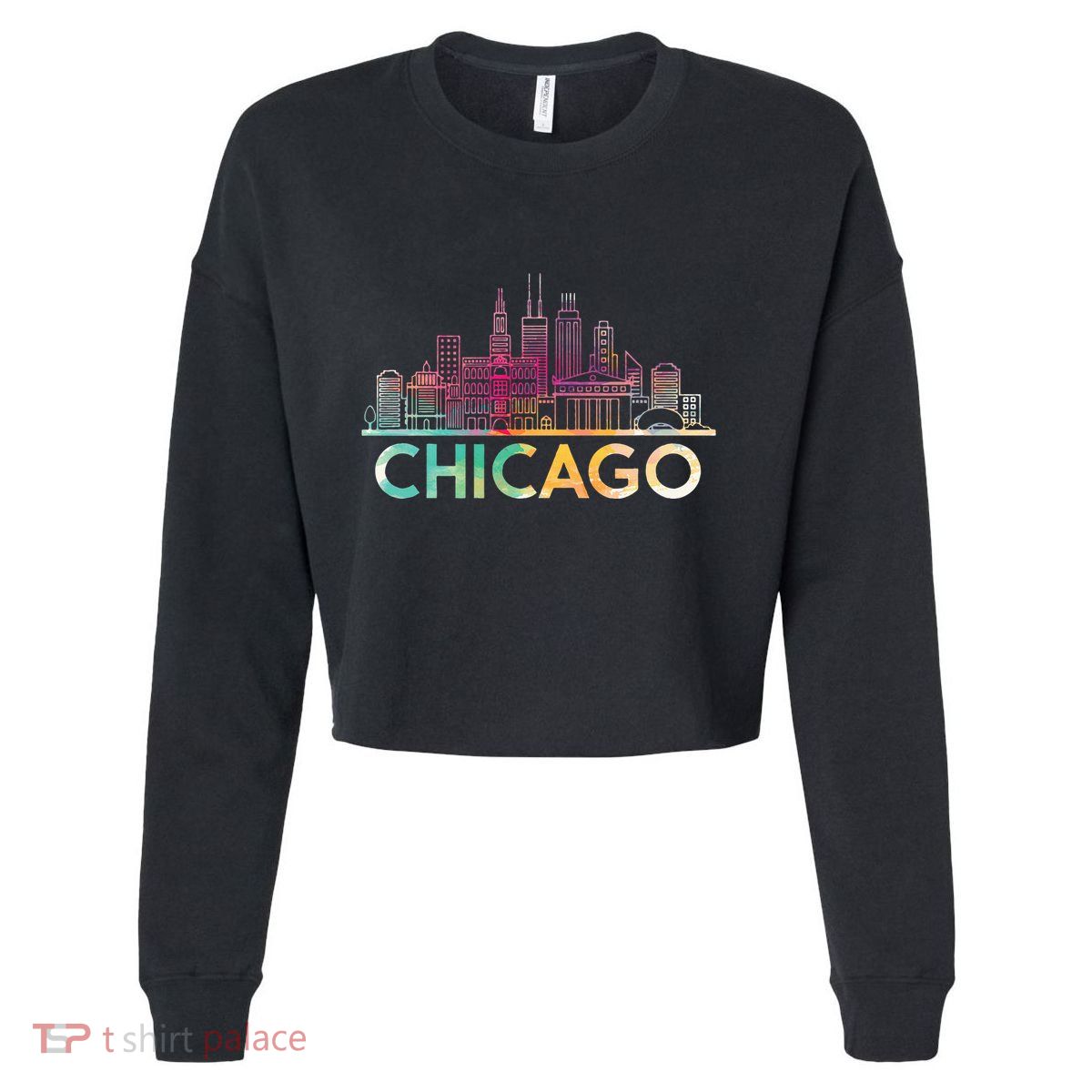 Chicago Illinois Skyline City Souvenir Cropped Pullover Crew