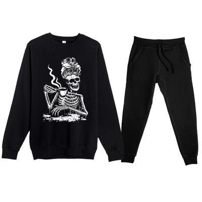 Coffee Ing Skeleton Lazy Diy Halloween Costume Gift Premium Crewneck Sweatsuit Set