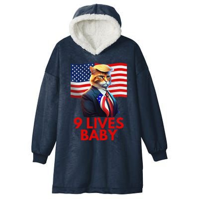 Cat In Suite With Trump Hair American Flag Nine Lives Baby Hooded Wearable Blanket