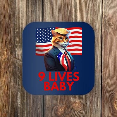 Cat In Suite With Trump Hair American Flag Nine Lives Baby Coaster