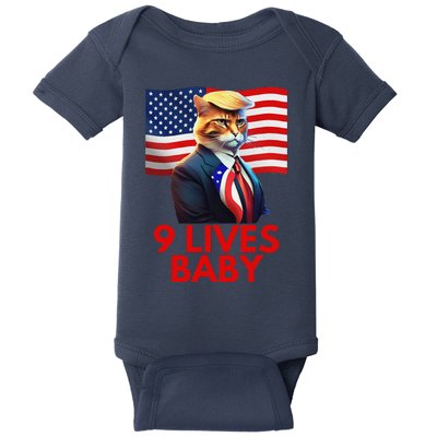 Cat In Suite With Trump Hair American Flag Nine Lives Baby Baby Bodysuit