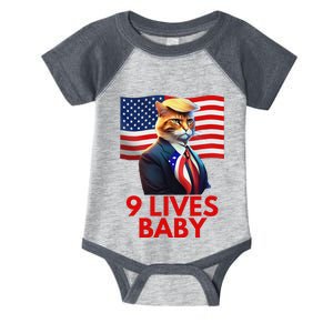 Cat In Suite With Trump Hair American Flag Nine Lives Baby Infant Baby Jersey Bodysuit