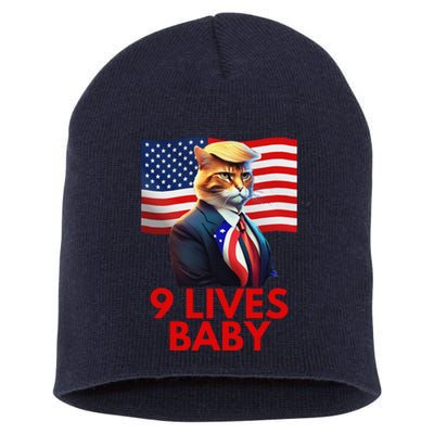 Cat In Suite With Trump Hair American Flag Nine Lives Baby Short Acrylic Beanie