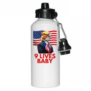 Cat In Suite With Trump Hair American Flag Nine Lives Baby Aluminum Water Bottle