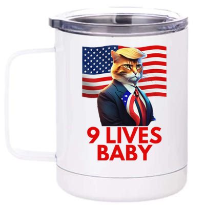 Cat In Suite With Trump Hair American Flag Nine Lives Baby 12 oz Stainless Steel Tumbler Cup