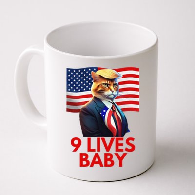 Cat In Suite With Trump Hair American Flag Nine Lives Baby Coffee Mug