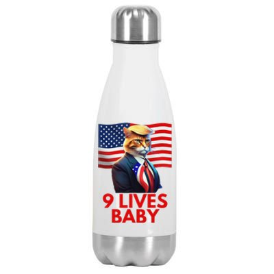 Cat In Suite With Trump Hair American Flag Nine Lives Baby Stainless Steel Insulated Water Bottle