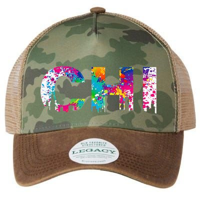 CHI Illinois Skyline Color Paint Splash Rainbow Chicago City Legacy Tie Dye Trucker Hat