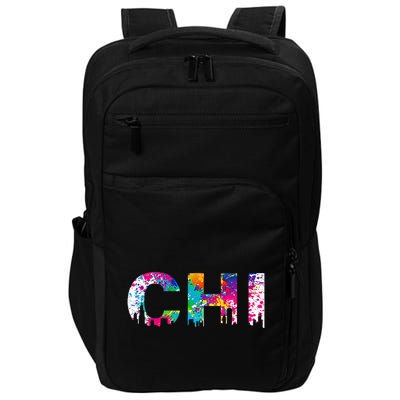 CHI Illinois Skyline Color Paint Splash Rainbow Chicago City Impact Tech Backpack