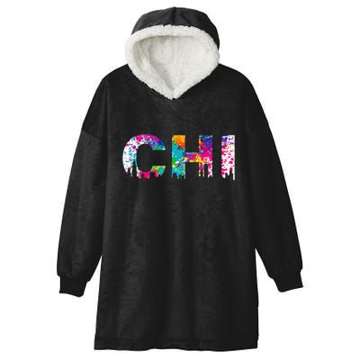 CHI Illinois Skyline Color Paint Splash Rainbow Chicago City Hooded Wearable Blanket