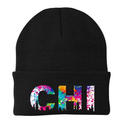CHI Illinois Skyline Color Paint Splash Rainbow Chicago City Beanie