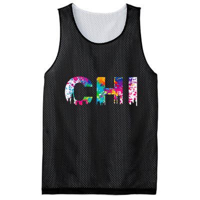 CHI Illinois Skyline Color Paint Splash Rainbow Chicago City Mesh Reversible Basketball Jersey Tank