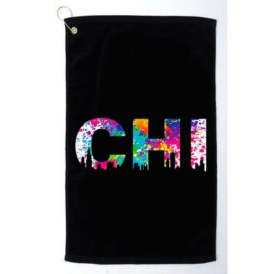 CHI Illinois Skyline Color Paint Splash Rainbow Chicago City Golf Towel