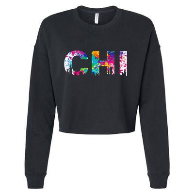 CHI Illinois Skyline Color Paint Splash Rainbow Chicago City Cropped Pullover Crew