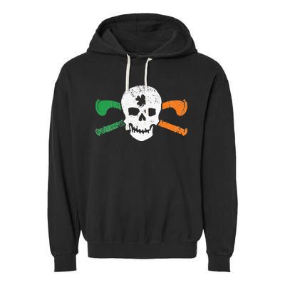 Colorful Irish Skull & Cross Shillelagh Clubs Shamrock Garment-Dyed Fleece Hoodie