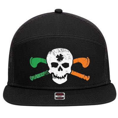 Colorful Irish Skull & Cross Shillelagh Clubs Shamrock 7 Panel Mesh Trucker Snapback Hat