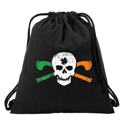 Colorful Irish Skull & Cross Shillelagh Clubs Shamrock Drawstring Bag