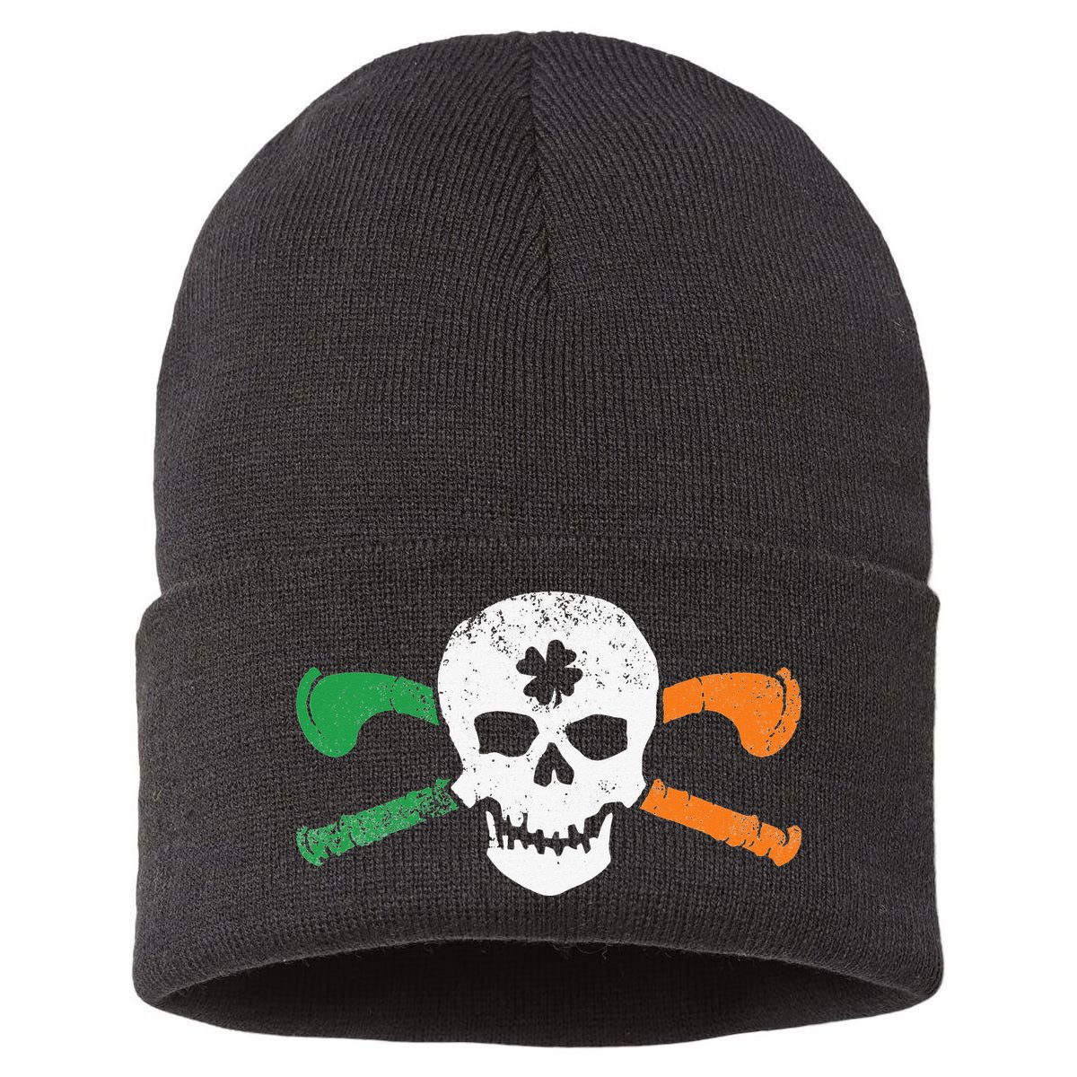 Colorful Irish Skull & Cross Shillelagh Clubs Shamrock Sustainable Knit Beanie