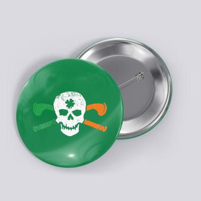 Colorful Irish Skull & Cross Shillelagh Clubs Shamrock Button