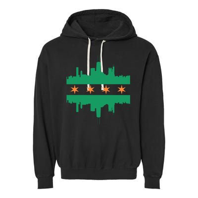 Chicago Irish Skyline St Patricks Day Flag Gift Garment-Dyed Fleece Hoodie